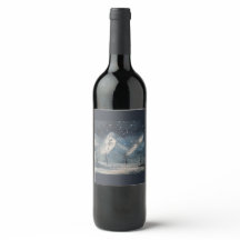 wine bottle label with winter mountain landscape