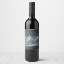 wine bottle label with winter mountain landscape