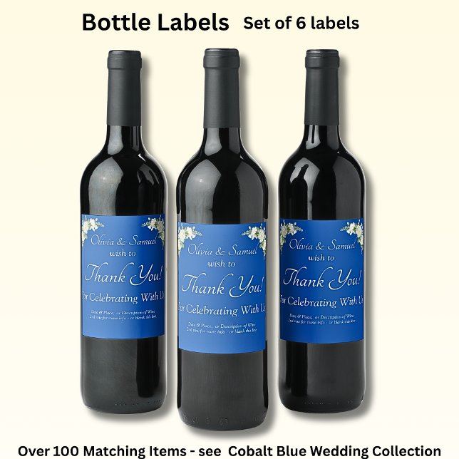 Wine Bottle Labels, Cobalt Blue & White  Label (Creator Uploaded)