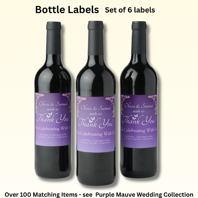 Wine Bottle Labels, Purple Mauve Flowers Label (Creator Uploaded)