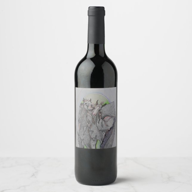 Wine bottle labels, Wild horses, Young horses, Art Wine Label (Front)