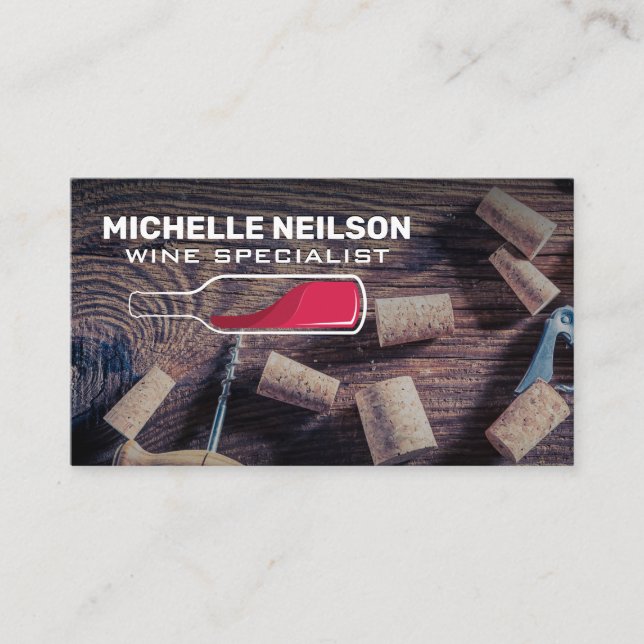 Wine Bottle Logo | Corks on Table Business Card (Front)
