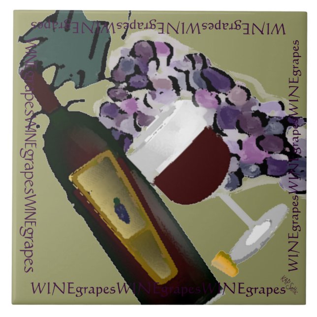 Wine Bottle n Grapes M Ceramic Tile (Front)