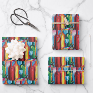 Wine Bottle Repeating Art Colourful Modern Wrappin Wrapping Paper Sheet