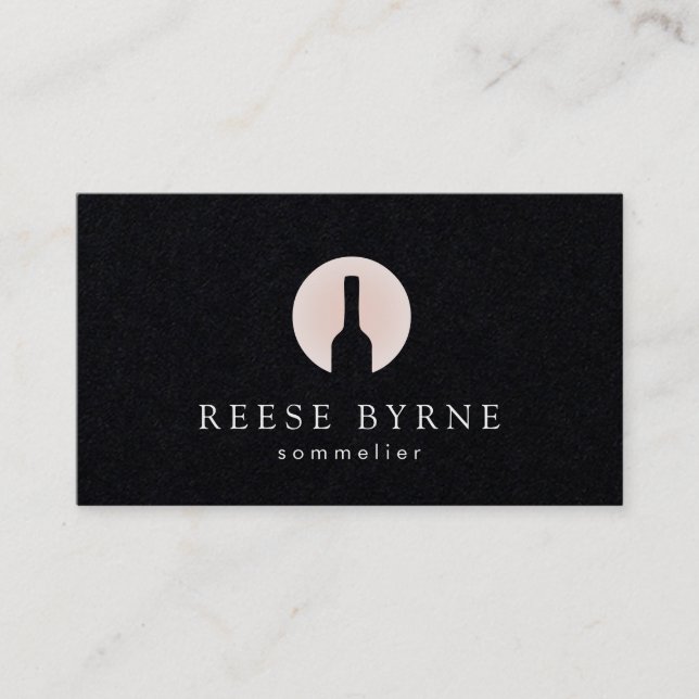 Wine Bottle Sommelier Logo Black Business Card (Front)