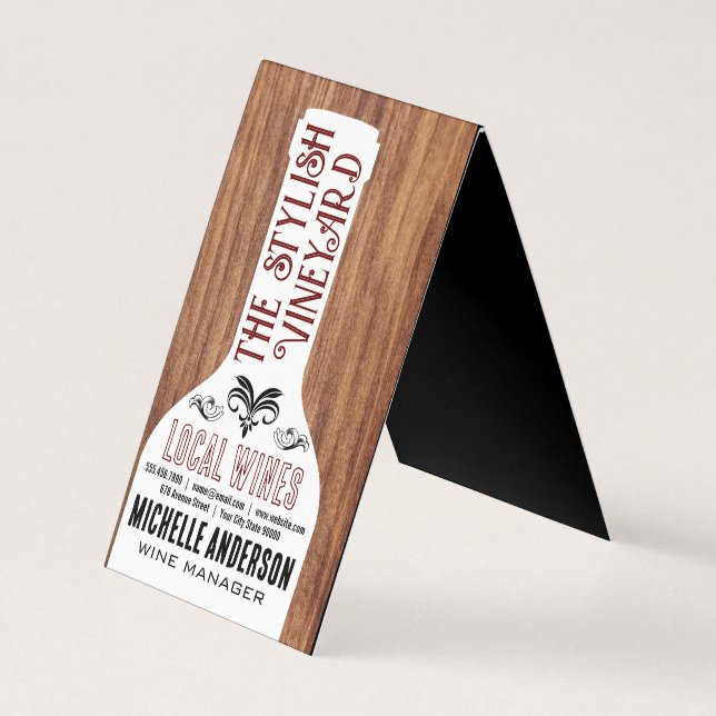 Wine Bottle | Stylish Fonts | Wood Business Card (Front)