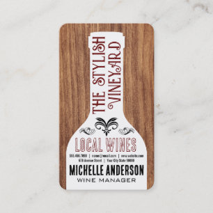 Wine Bottle   Stylish Fonts   Wood Business Card