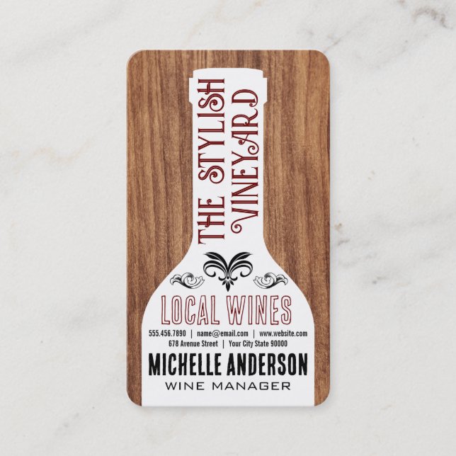 Wine Bottle | Stylish Fonts | Wood Business Card (Front)