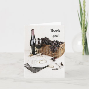 wine bottle, wine glass and cheese thank you note