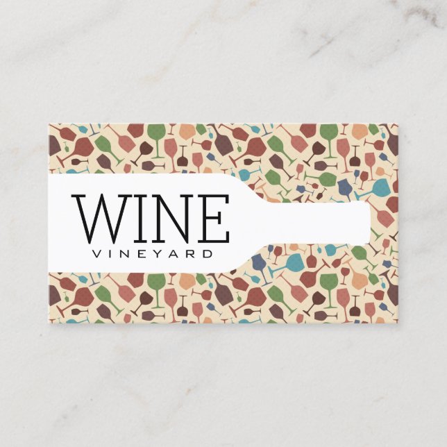 Wine Bottle | Wine Glasses Pattern Business Card (Front)
