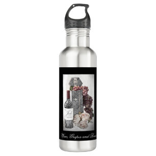 Wine Bottle with Carrier, Grapes and Roses 