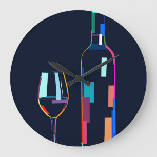Wine bottle with glass large clock