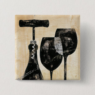 Wine Bottle with Two Glasses 15 Cm Square Badge