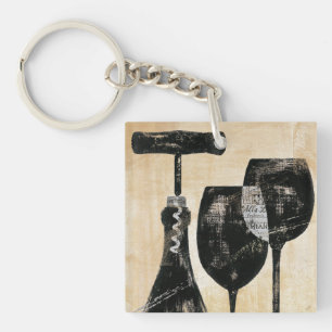 Wine Bottle with Two Glasses Key Ring