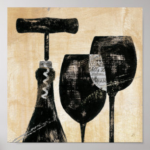 Wine Bottle with Two Glasses Poster