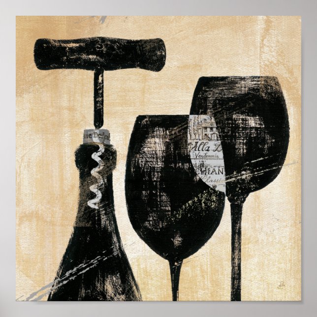 Wine Bottle with Two Glasses Poster (Front)