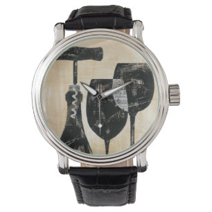 Wine Bottle with Two Glasses Watch