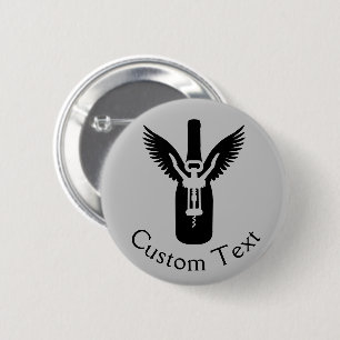 Wine Bottle with Wings and Corkscrew 6 Cm Round Badge