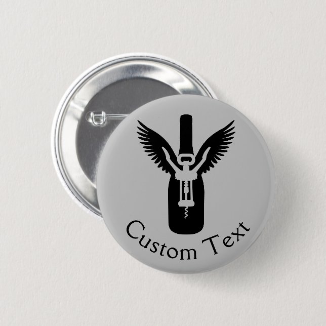 Wine Bottle with Wings and Corkscrew 6 Cm Round Badge (Front & Back)