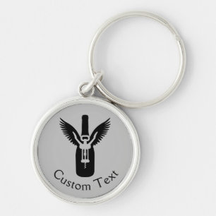 Wine Bottle with Wings and Corkscrew Key Ring