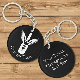 Wine Bottle with Wings and Corkscrew Keychain