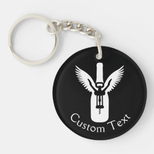 Wine Bottle with Wings and Corkscrew Keychain