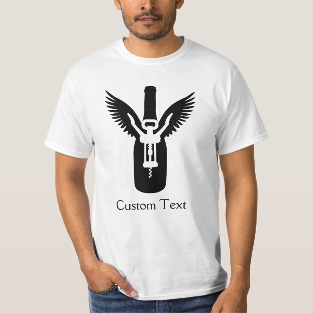 Wine Bottle with Wings and Corkscrew T-Shirt (Front)