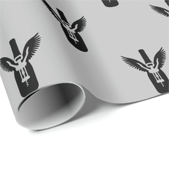 Wine Bottle with Wings and Corkscrew Wrapping Paper (Roll Corner)