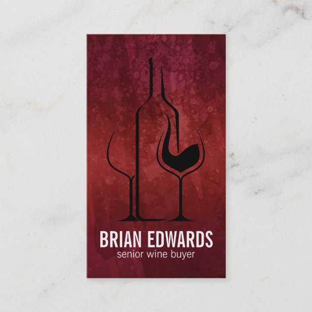 Wine Bottles and Glasses | Red Texture Business Card (Front)
