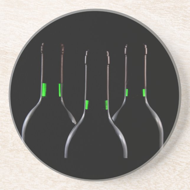 Wine Bottles Black Sandstone Drink Coaster (Front)