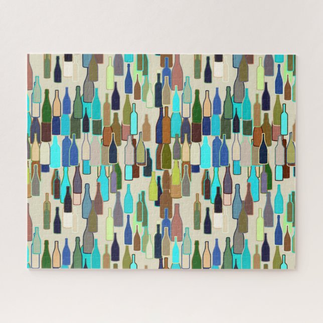 Wine Bottles, Blue Brown Turquoise and Beige  Jigsaw Puzzle (Horizontal)