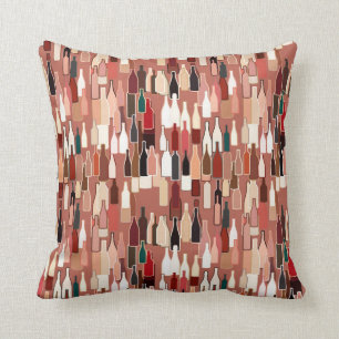 Wine bottles, earth colors, terra cotta background cushion