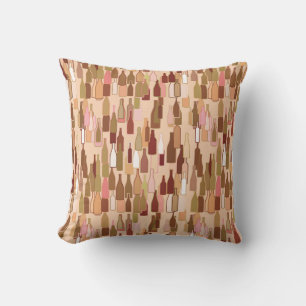 Wine bottles, earth colours, light coral backgroun cushion