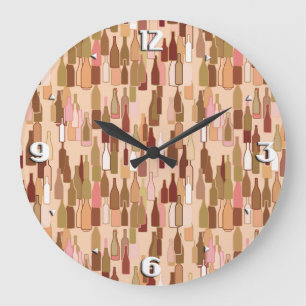 Wine bottles, earth colours, light coral backgroun large clock