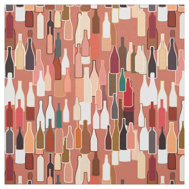 Wine bottles, earth colours, terra cotta fabric (Swatch)