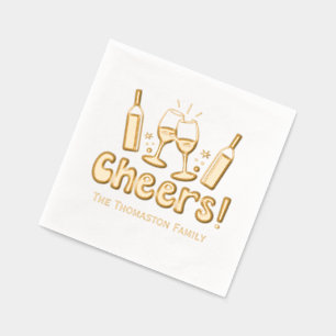 *Wine Bottles Glasses Cheers Family / Company Name Foil Napkins