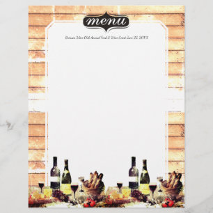 Wine bottles gourmet food dinner menu letterhead