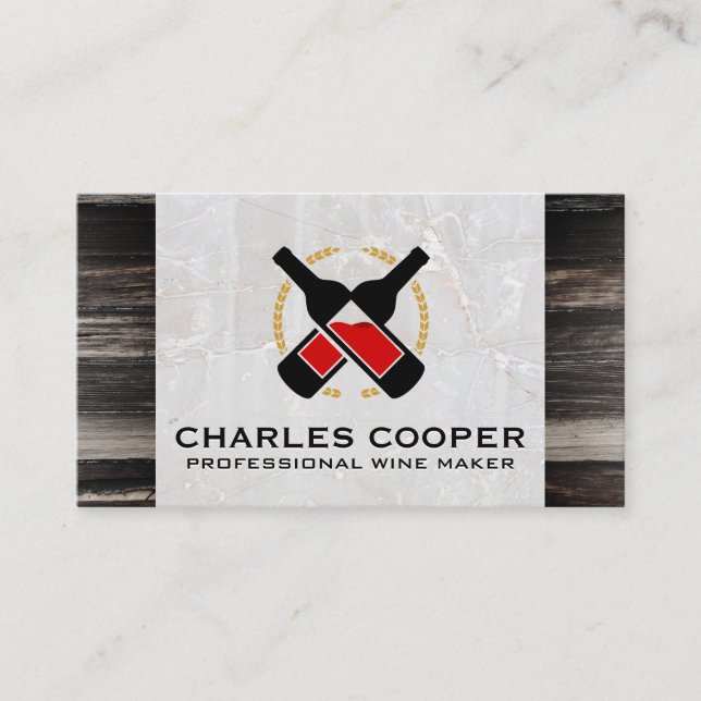 Wine Bottles | Marble and Wood Business Card (Front)