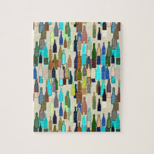 Wine bottles, multi colour, beige background jigsaw puzzle