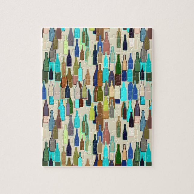 Wine bottles, multi colour, beige background jigsaw puzzle (Vertical)