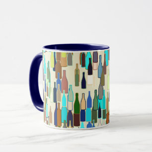 Wine bottles, multi colour, beige background mug