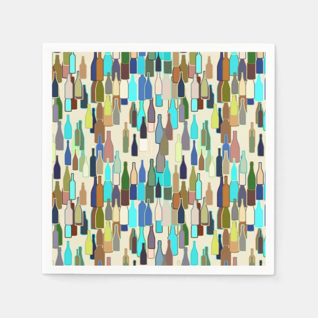 Wine bottles, multi colour, beige background napkin (Front)