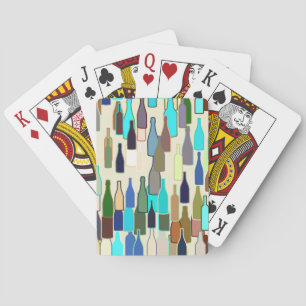 Wine bottles, multi colour, beige background playing cards