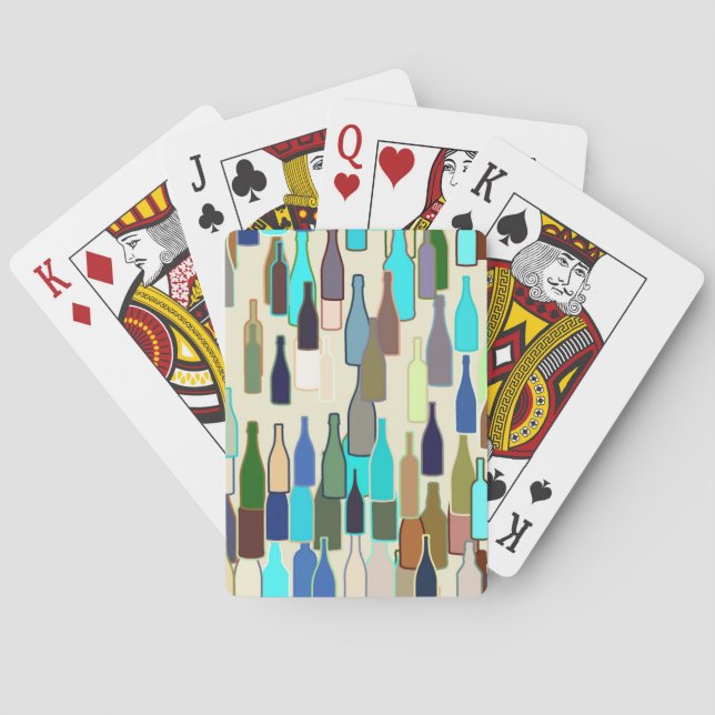 Wine bottles, multi colour, beige background playing cards (Back)