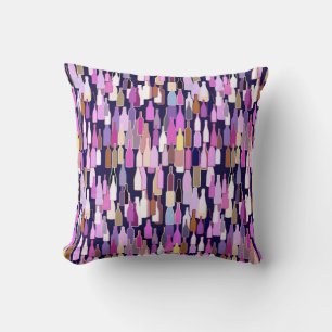 Wine bottles, multi colour, dark blue background cushion