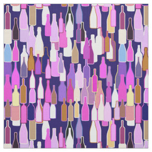 Wine bottles, multi colour, dark blue background fabric