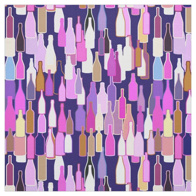 Wine bottles, multi colour, dark blue background fabric (Swatch)