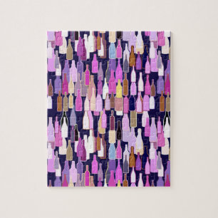 Wine bottles, multi colour, dark blue background jigsaw puzzle