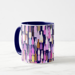 Wine bottles, multi colour, dark blue background mug