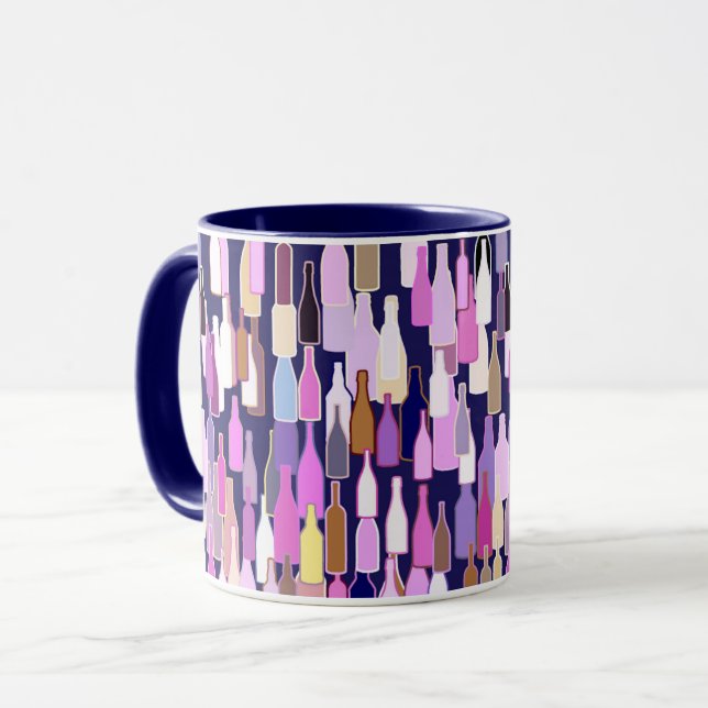 Wine bottles, multi colour, dark blue background mug (Front Left)